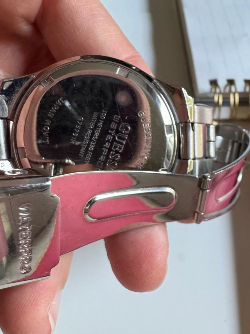 Guess Waterpro Crystal Bezel Women's Silver Watch | Date Display | Pink Face